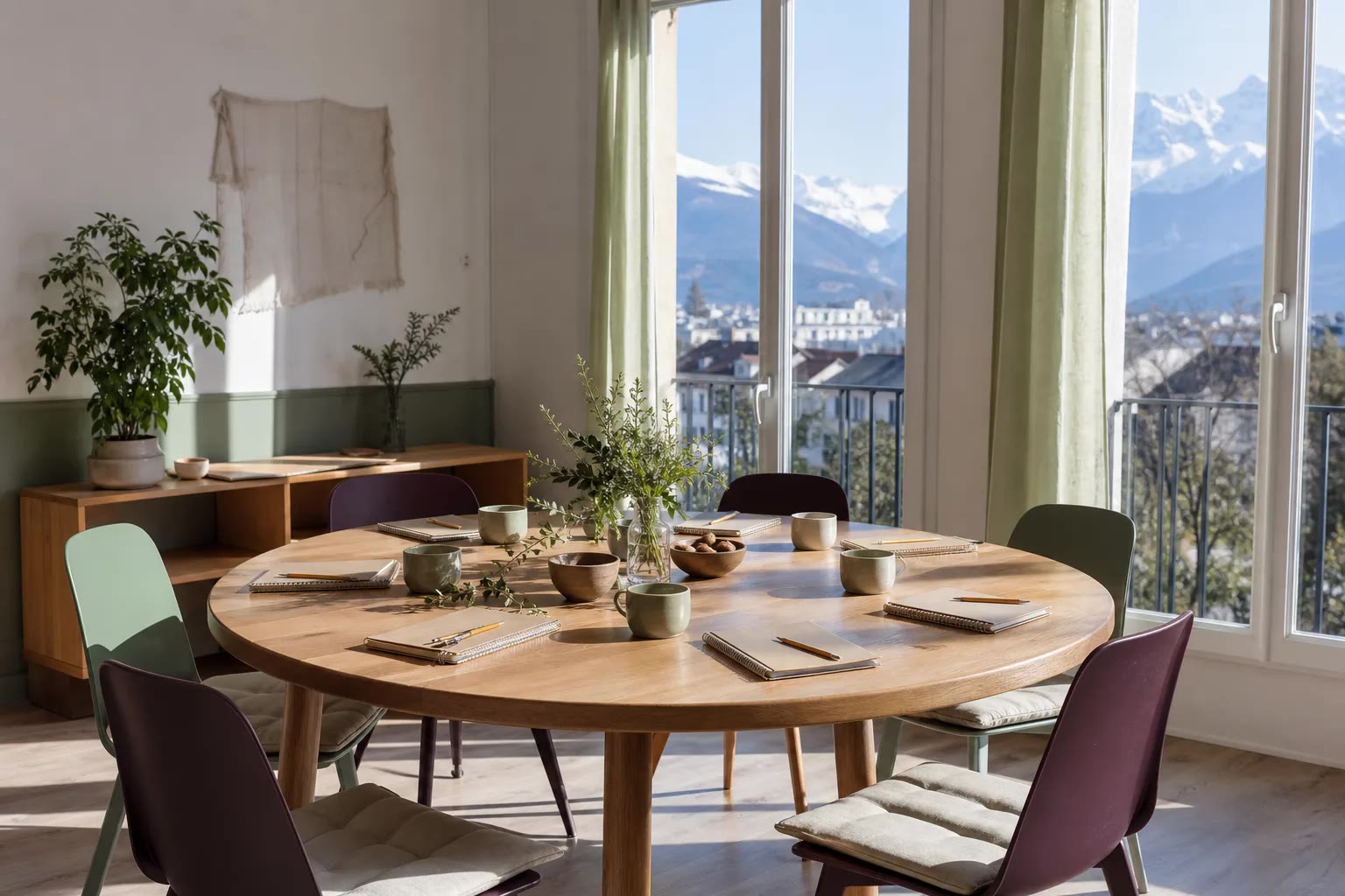 Table préparée pour un atelier bien-être en petit groupe
